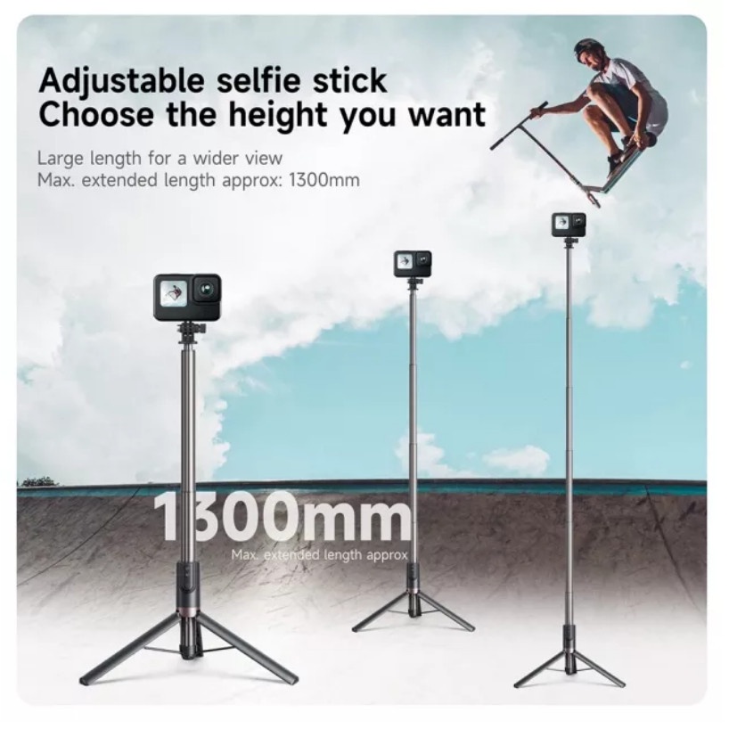 Telesin 1.3m Bluetooth Remote Control Selfie Stick for GoPro or Phone