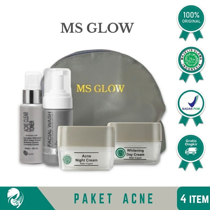 PAKET WAJAH ACNE MS GLOW ORIGINAL (SUDAH BER BARCODE)