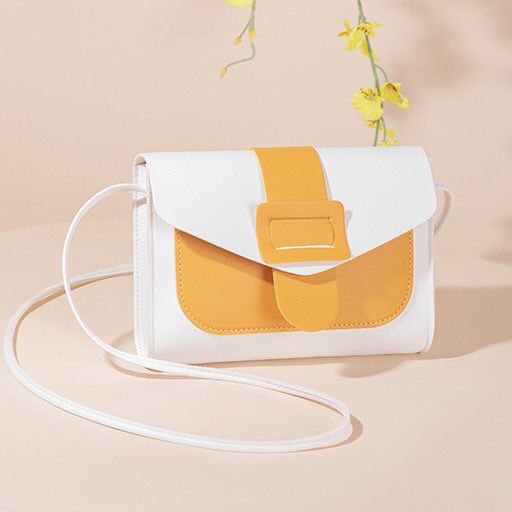 Tas Slempang Wanita Tas Slempang Impor Warna Putih Kunci Model Belt Bicolor 2 Kombinasi Warna Tas Model Putih Candy