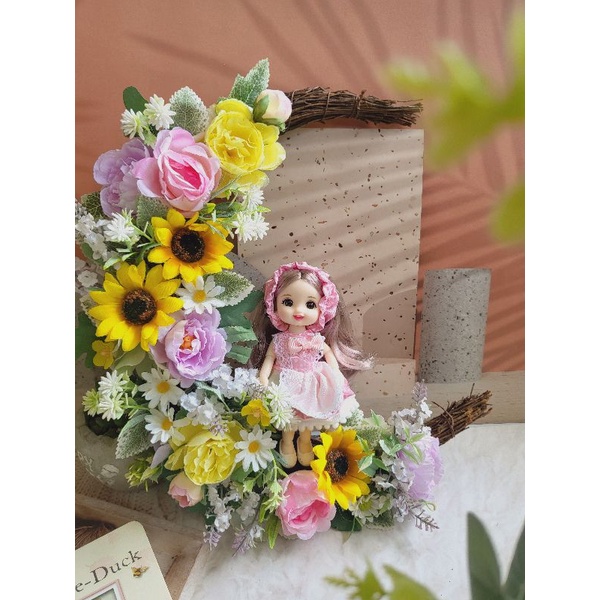 Wreath Bulan Sabit Hias Bunga Dan Boneka Hiasan Dinding Hiasan Pintu Dekorasi Rumah Home Decor