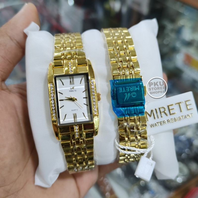 Jam Tangan Wanita Strap Rantai Persegi Panjang Motif Permata Mirete Original Anti Air Quar Analog / Jam Tangan Cewek Water Resistant  Import Motif Permata Mewah / Jam Tangan Kasual Wanita Terbaru Terlaris COD Realpick READY stok MIRETE ORIGINAL /JAM cewek