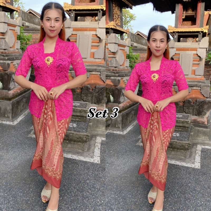 Setelan kebaya brokat lengan pendek set rok lilit