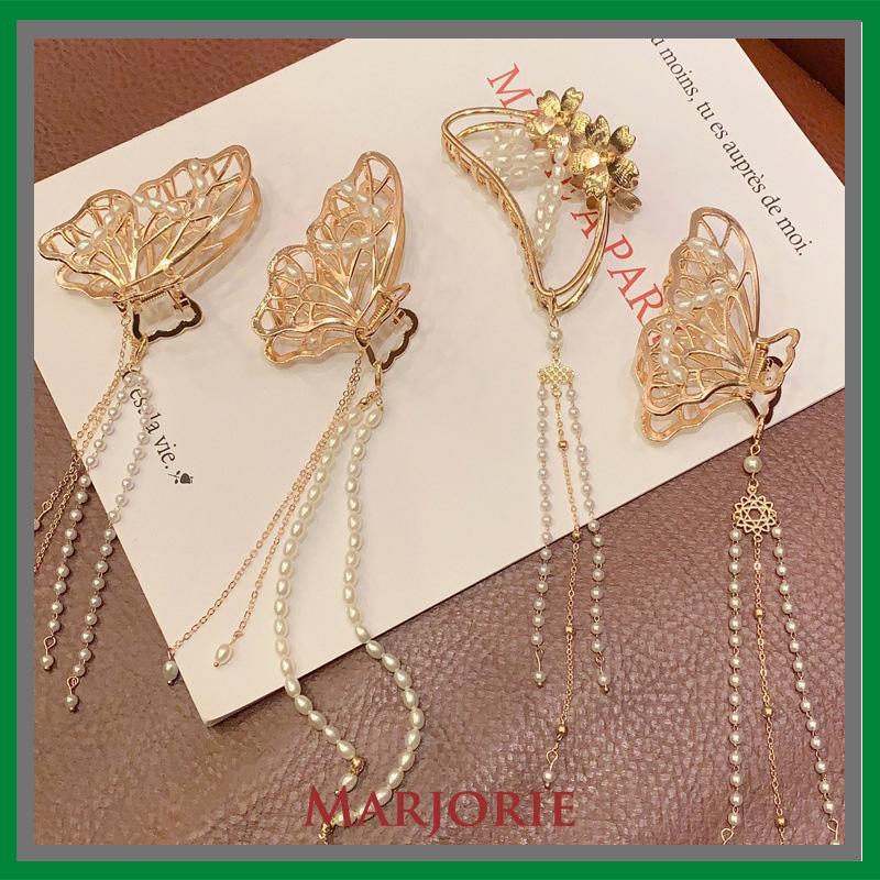 INS Korean Jepit rambut Square Acrylic Hair Claw Clip girl Women Fashion Gold Geometric Hairpin Pita Mutiara-MJD