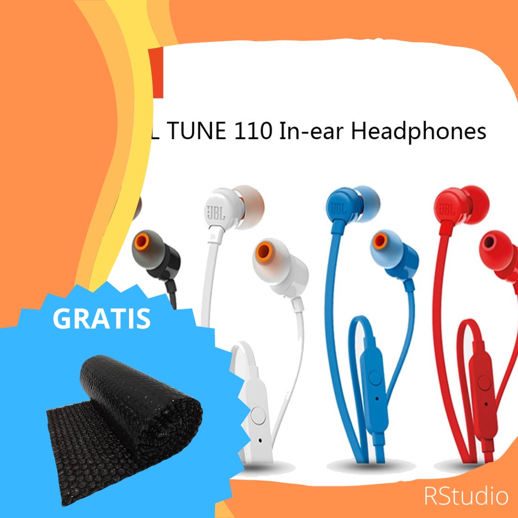 JBL T110 Flat cable In-Ear Headphones with Mic Headset RStudio Garansi Resmi IMS