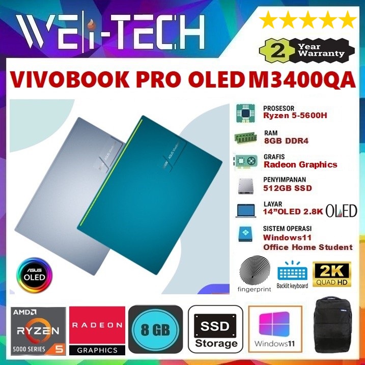 Jual Asus Vivobook Pro 14x Oled M3400qa Ryzen 5 5600h 8gb 512gb Ssd Backlit Kb 1428k Oled 0641