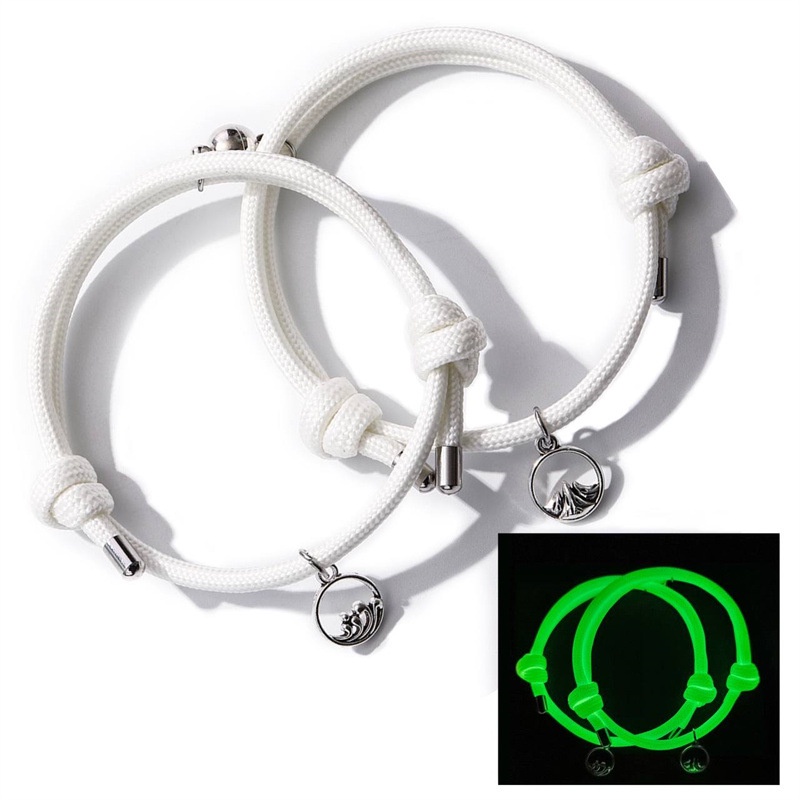 2pcs Gelang Tali Kepang Adjustable Dengan Liontin Magnet Bentuk Hati Untuk Pria Dan Wanita