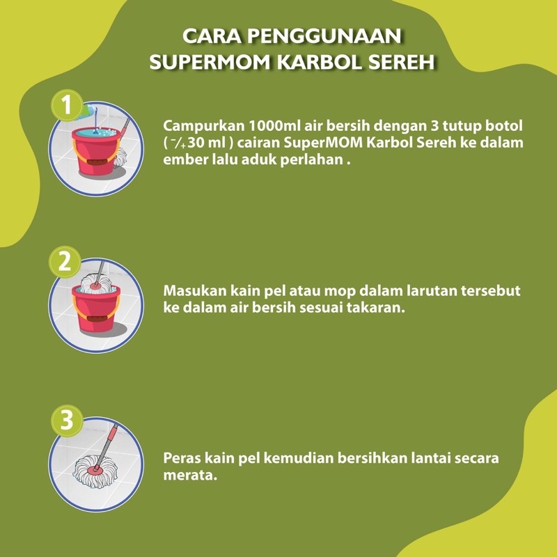 HCS - SuperMOM Pembersih Lantai/Karbol Sereh Antivirus &amp; Bakteri 1L