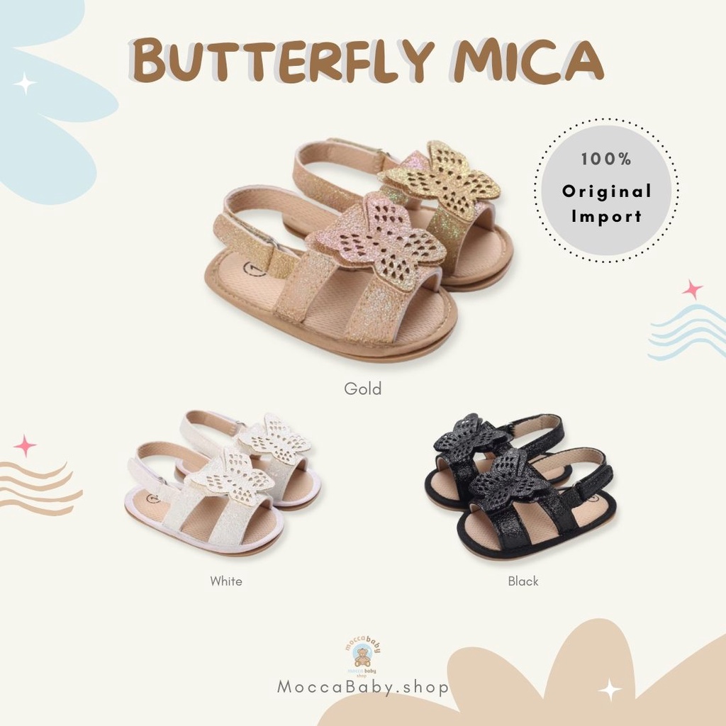 MBSS - PREWALKER Sepatu Anak Bayi Baby Shoes Sandal Casual Socks Anti Slip Bahan Import / BUTTERFLY MICA