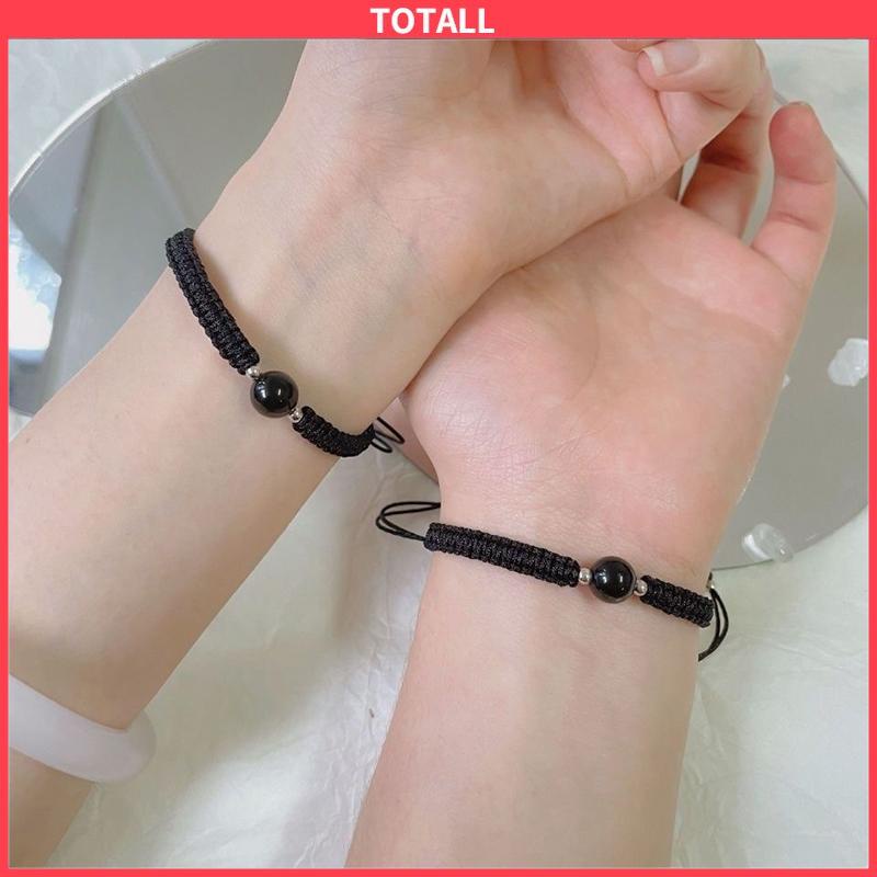 COD Gelang Tenun Pasangan Obsidian Rasa Desain Niche Temperamen Sederhana Tali Gelang Kristal-Totall