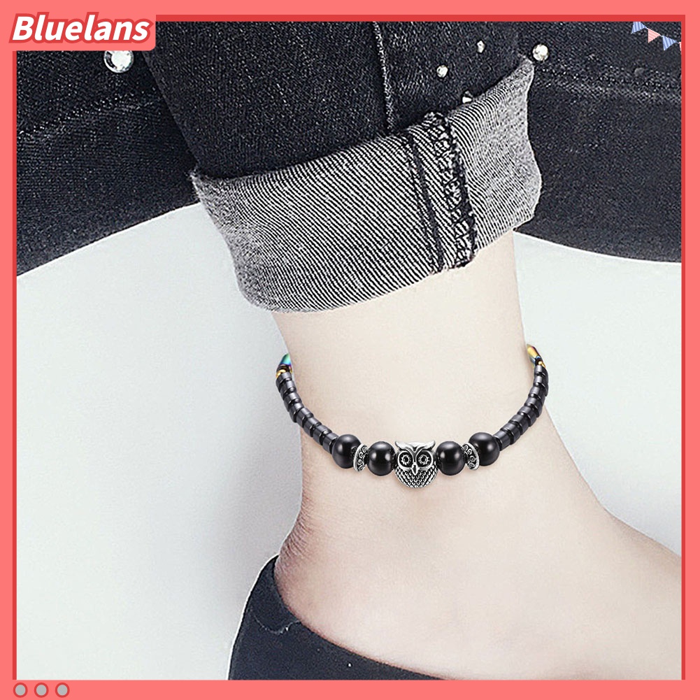Gelang Kaki Manik-Manik Hematite Tiruan Warna-Warni Bentuk Burung Hantu Untuk Wanita