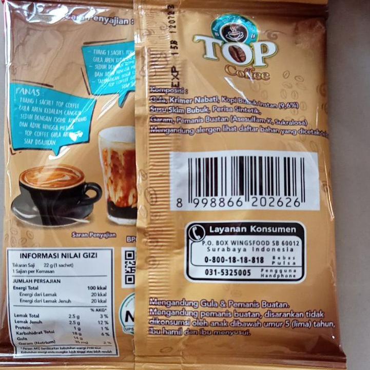 

Lariza--Aren Top Coffee Top kopi Gula Aren 22gr renceng isi 15 sachet