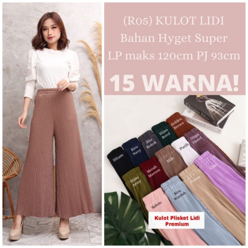 Celana Kulot Lidi Plisket Panjang Premium Fit S- XXL Hyget Super