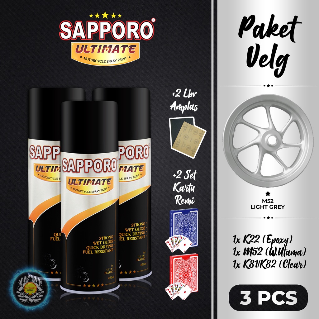 PAKET VELG M52 LIGHT GREY SAPPORO ULTIMATE CAT SEMPROT 400 ML CAT MOTOR AEROSOL PYLOX VELG OZ RACING