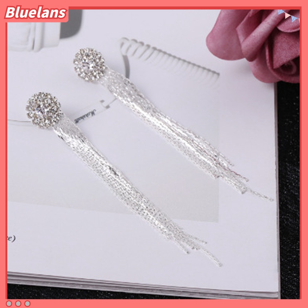 Anting Rumbai Panjang Aksen Bola Berlian Imitasi Untuk Aksesoris Perhiasan