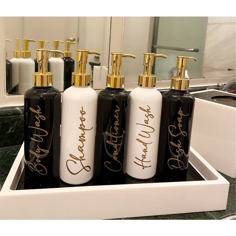 botol 250ml HITAM PUTIH glossy GOLD CHIC . aesthetic bottle minimalist refill organizer laundry bathroom tempat sabun cair pump estetik