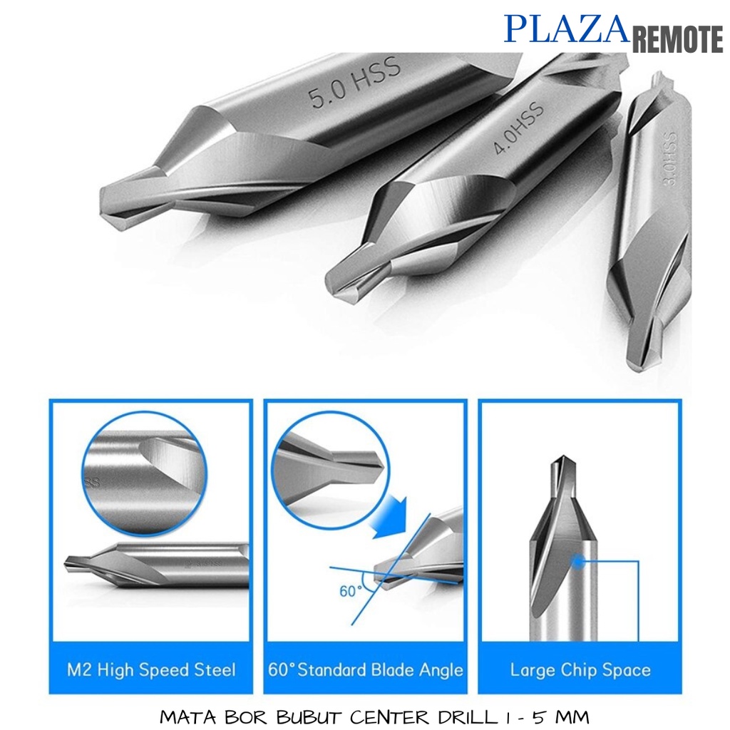 MATA BOR BUBUT HSS CENTER DRILL BIT 60 DERAJAT SET COUNTERSINK PENANDA LOGAM 3MM