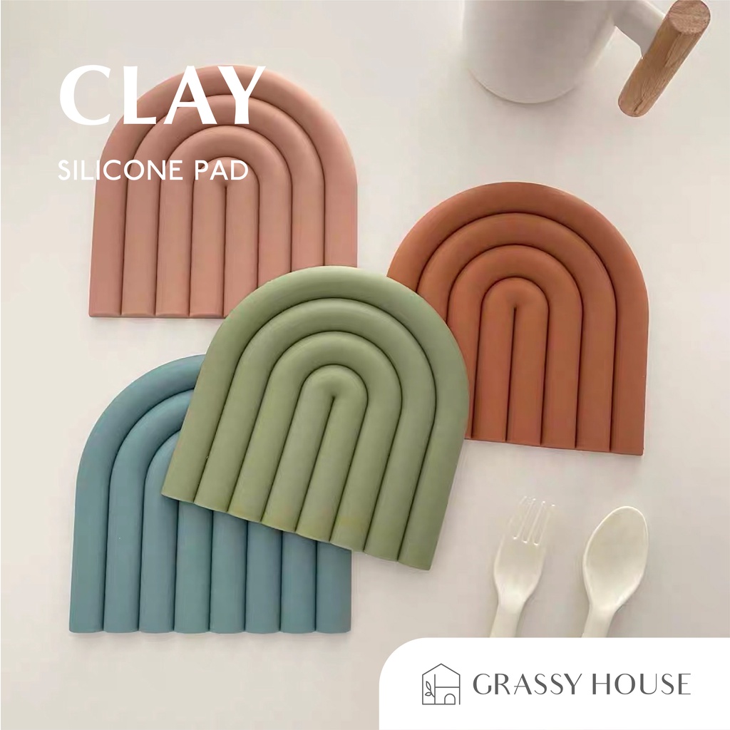 [GRASSY] CLAY Tatakan Alas Piring, Gelas, Panci Silikon Aesthetic Tahan Panas Anti Slip Nordic Style