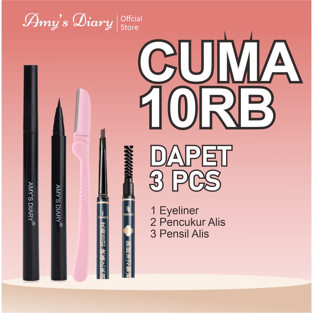 [SUPER HEMAT] AMY'S DIARY Makeup Set Pencukur Alis Eyeliner Eyebrow Waterproof Isi 3 Pcs