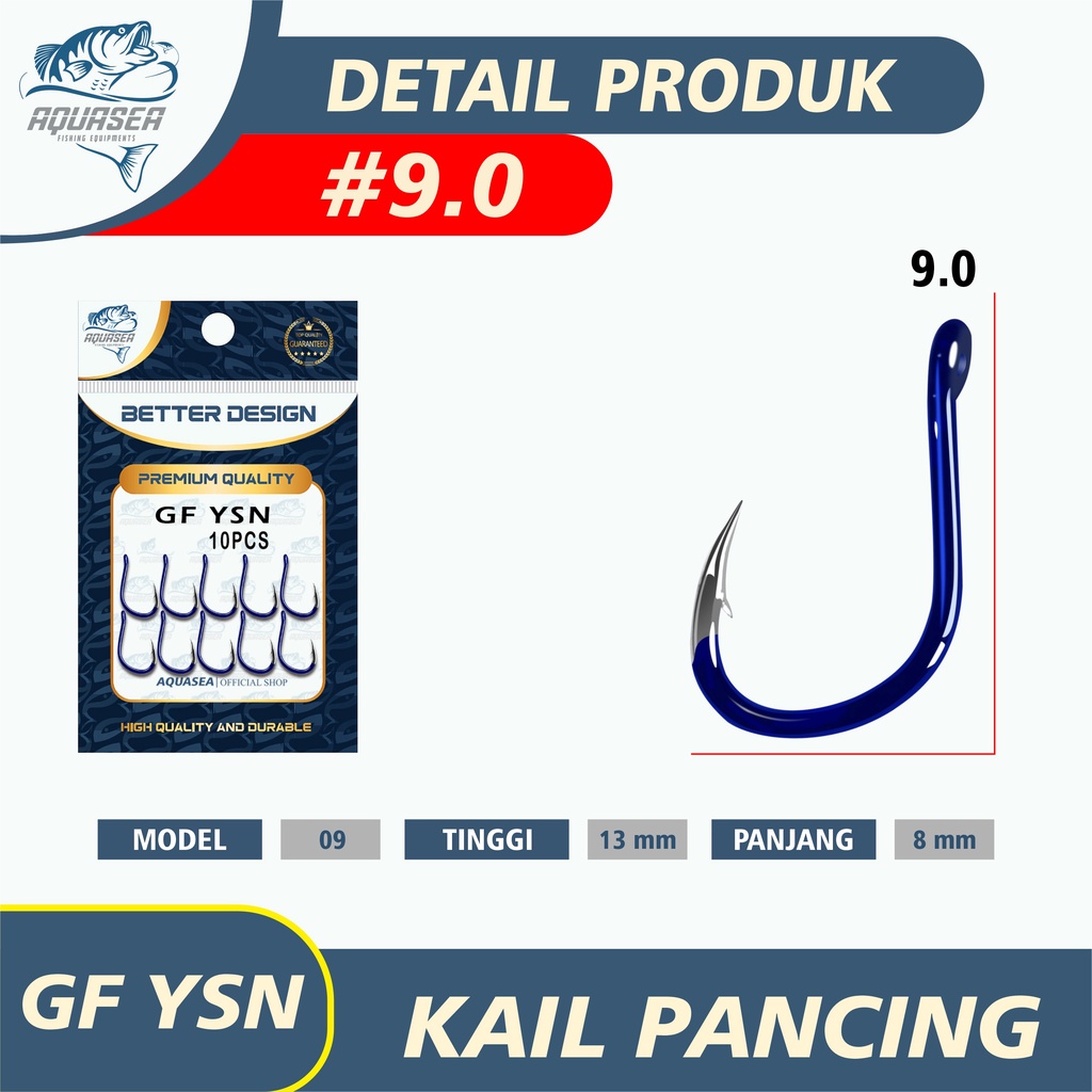 AQUASEA Kail Pancing Premium Warna Biru isi 10pcs/pack High Carbon Steel Barbed Fishing Hook Tackle Kail GFYSN-9.0#10pcs