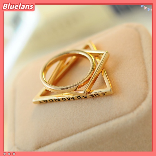 3pcs / Set Cincin Kombinasi Bentuk Geometri Segitiga Persegi Lingkaran Warna Emas Untuk Wanita