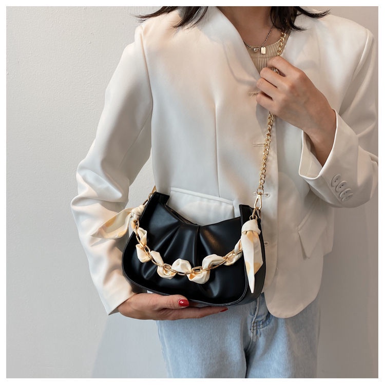 Suhao rantai super hot niche tas putih wanita musim panas 2021 baru trendi high-end tas ketiak lipit cloud messenger bag