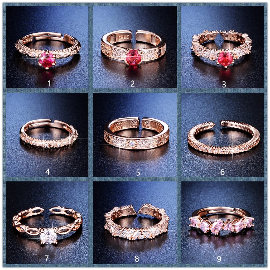 Goldkingdom Perhiasan Fashion Emas Asli Kadar 375 Bangkok Aksesoris Ready Stock 50desain Rose Gold Wanita Cantik Cincin Adjustable Rings Shine Like A Diamond