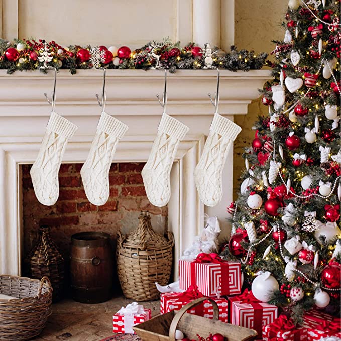 Kait Holder Penyimpanan Bentuk Kaos Kaki Snowflake Snowman Natal Warna Silver Untuk Dekorasi Perapian