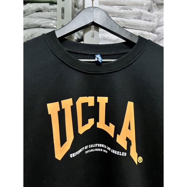 ( 8.8 ) Crewneck Sweatshirt H&amp;M Unisex Sablon Ucla Black Hitam, Flecee Katun Lembut Tebal, Free Papperbag