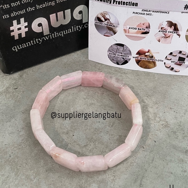 Gelang batu ROSE QUARTZ jajargenjang Premium Akik Pink