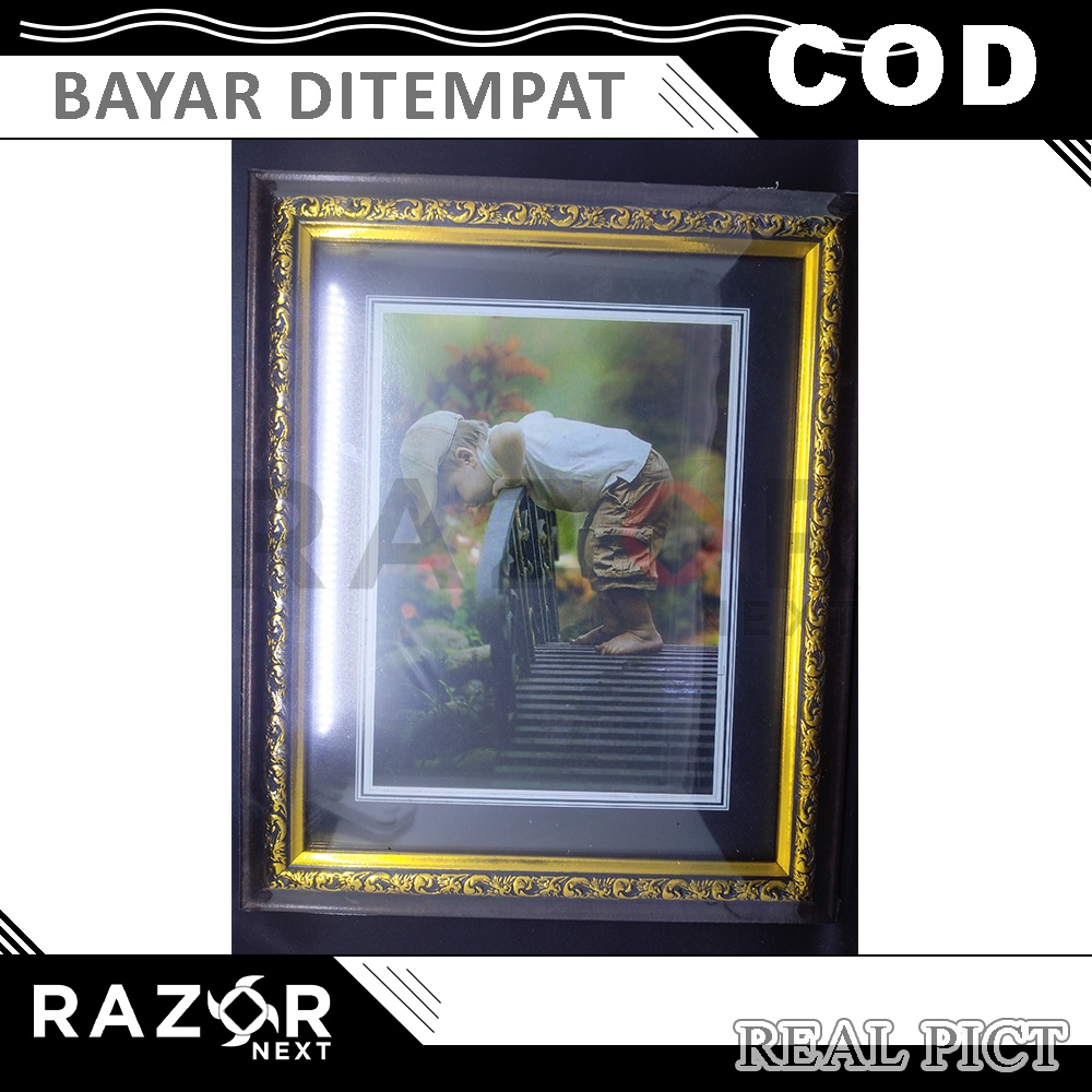 Figura Kaca Frame Foto 10r 25x20cm | Bingkai Foto Ukiran Emas | Kaca Tebal | COD