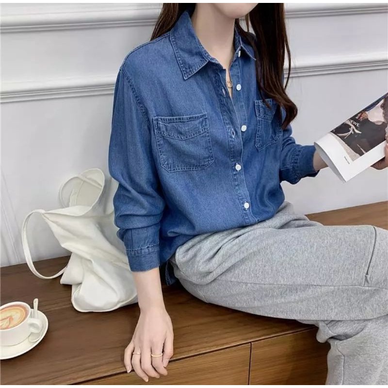 KEMEJA JEANS ATASAN WANITA LENGAN PANJANG