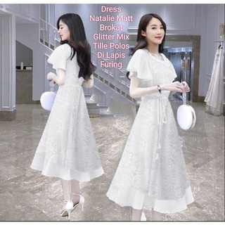 Dress Wanita Midi Model Terbaru Kondangan/Formal Matt Brokat/Dress Natalie Size L-XL-XXL/Dress Pesta Dan Acara Natalan Wanita Kekinian Viral