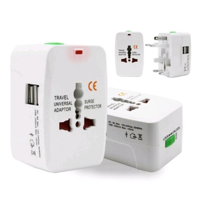 Stop Kontak Colokan Listrik + 2 USB Travel Adaptor Universal Internasional