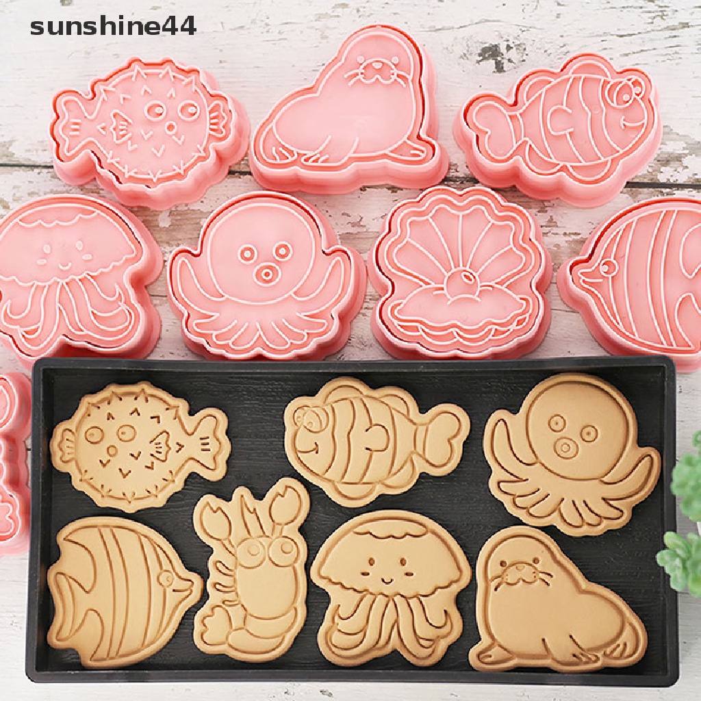 Sunshine 8Pcs / Set Cetakan Kue / Biskuit Bentuk Binatang Laut 3D