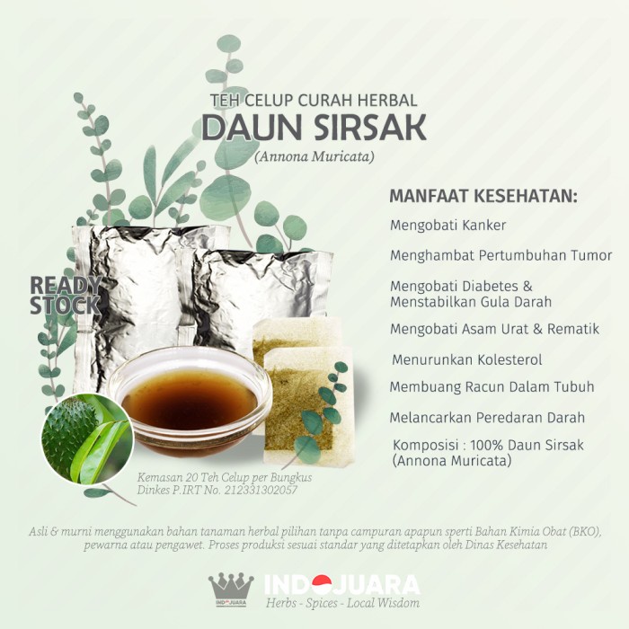 

ORIGINAL MURAH Teh Celup Curah Herbal DAUN SIRSAK - 10 Bungkus