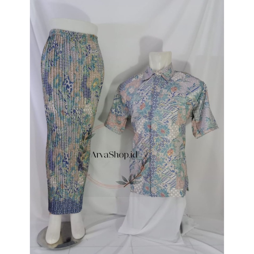 ROK PLISKET COUPLE LENGAN PANJANG/ROK BATIK PLISKET COUPLE/ROK PLISKET BATIK DAN KEMEJA_ArvaShop.id