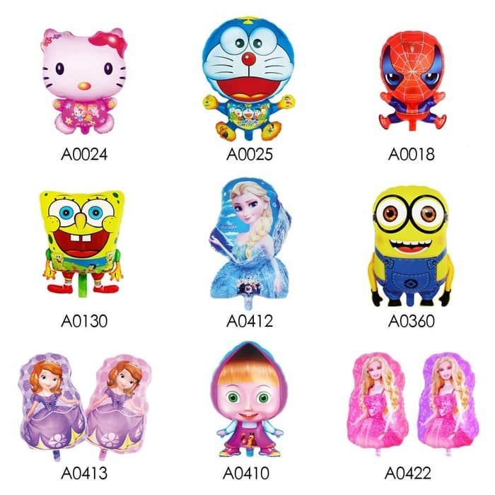 GROSIR 50 BIJI Balon Foil GAS RANDOM HELLO KITTY DORAEMON SPIDERMAN - Terlaris termurah Grosir Maina