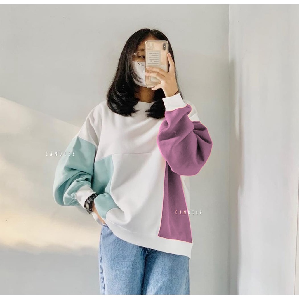 Sweater Combination Super Candy - Atasan Wanita Terbaru - Bahan Fleece - Sweatshirt Allsize