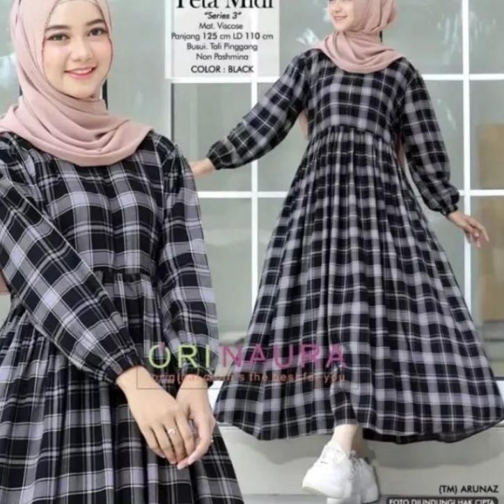 Siap Kirim GAMIS MIDI KOTAK PREMIUM // GAMIS MIDI KOTAK WANITA // GAMIS TERBARU