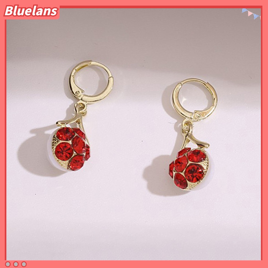 Anting Juntai Bentuk Bola Aksen Berlian Imitasi Warna Merah Gaya Korea Untuk Wanita