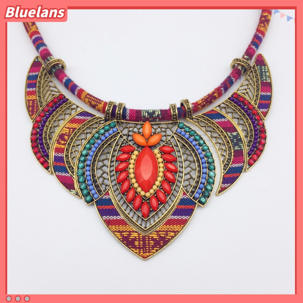 Bluelans Kalung Liontin Berlian Imitasi Gaya Tribal Vintage Untuk Wanita