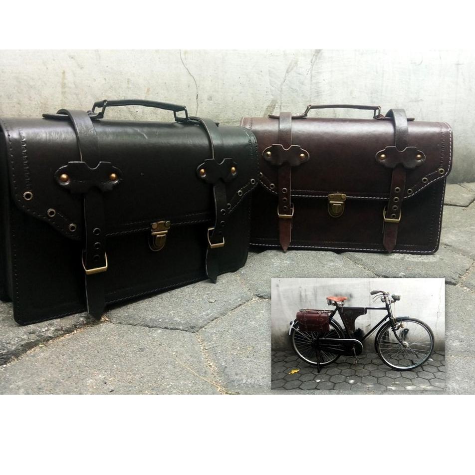 BJA.18Oc22e • TAS ONTHEL KULIT - TAS SAMPING BONCENGAN ONTHEL -  TAS SEPEDA ONTHEL KULIT ASLI - TAS 