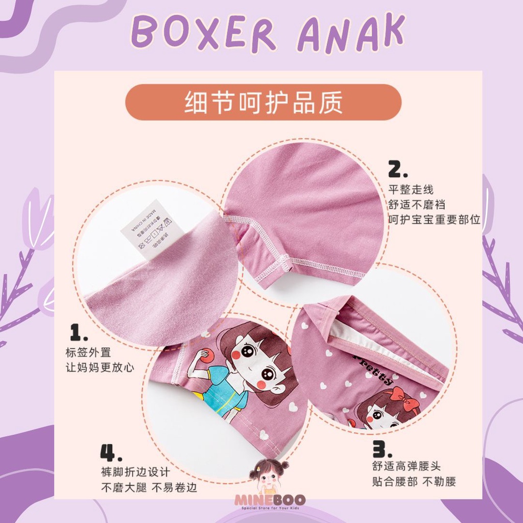 mineboo BOXER ANAK celana dalam anak perempuan| CD anak perempuan | Boxer corak anak / PRETTY BERRY