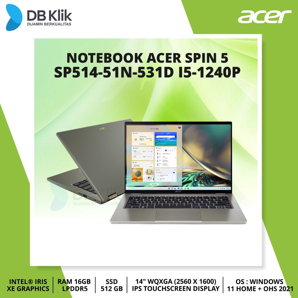 NOTEBOOK ACER Spin 5 SP514-51N-531D I5-1240P 16/512 WIN11+OHS 14 IPS