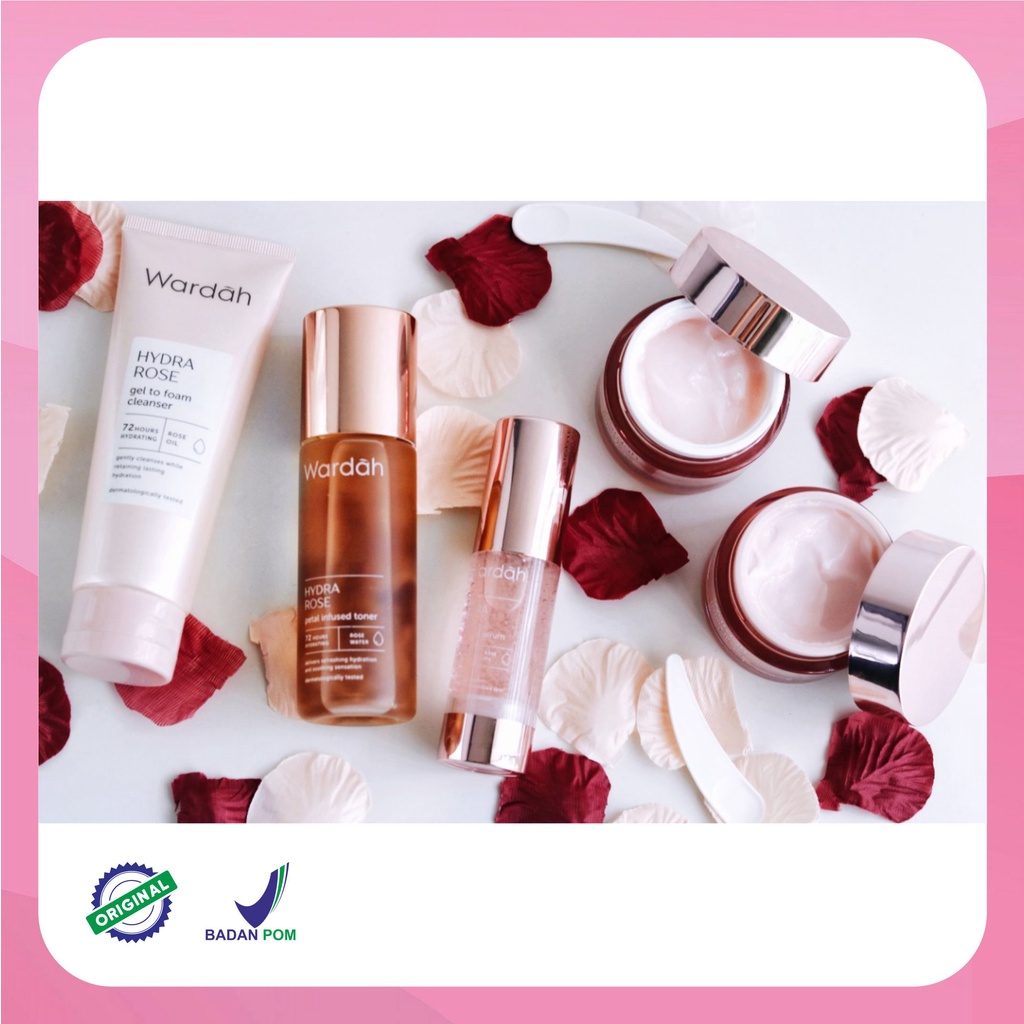 WARDAH Hydra Rose Series | Dewy Aqua Day Gel-Moisture Rich Night Gel-Foam Cleanser-Toner