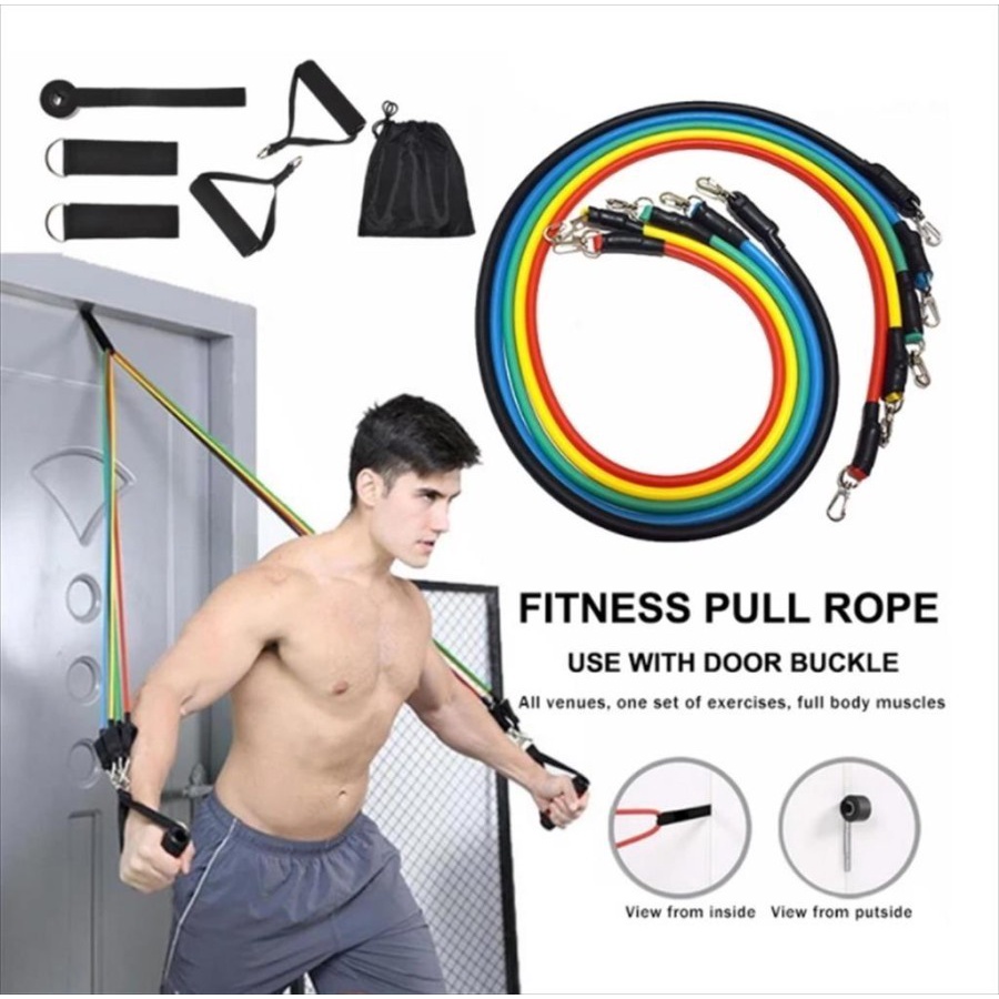 Pull Rope Fitness 11pcs Tali Resistance Band Pilates Yoga Gym Door