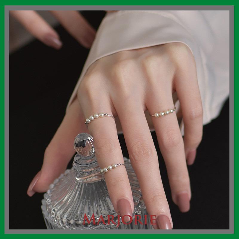 Cincin Mutiara Wanita Fashion Premium Retro Temperamen Cincin perak Adjustable Aksesoris-MJD