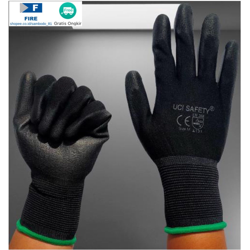 Sarung Tangan Static Multi Purpose Polyurethane Kerja Palmfit Safety Gloves Security Dilapisi Karet Industri Pabrik Uci Safety Motor Bengkel otomotif Bagunan Coating Karet Pengaman kerja Packing