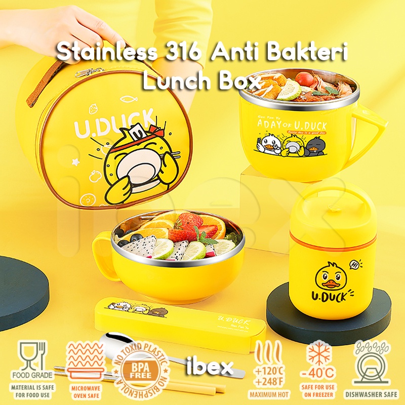 BUY 1 GET 1 READY IBEX KIDS lunch box dewasa stenlis stainless 316 anti bakteri serbaguna 3in1 lunch