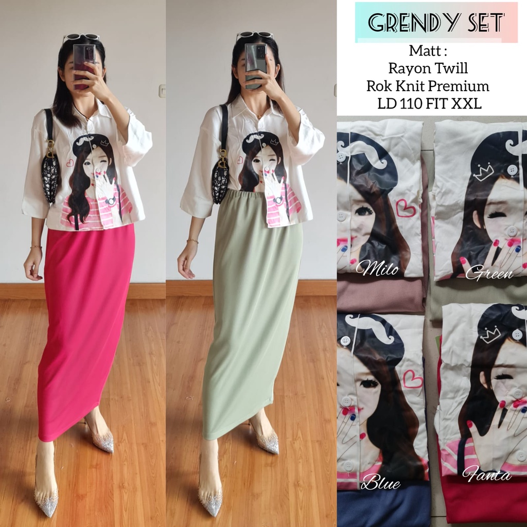 GRENDY SET 2IN1 - ROK KNIT KNIT RAJUT ATASAN RAYON TWILL PREMIUM